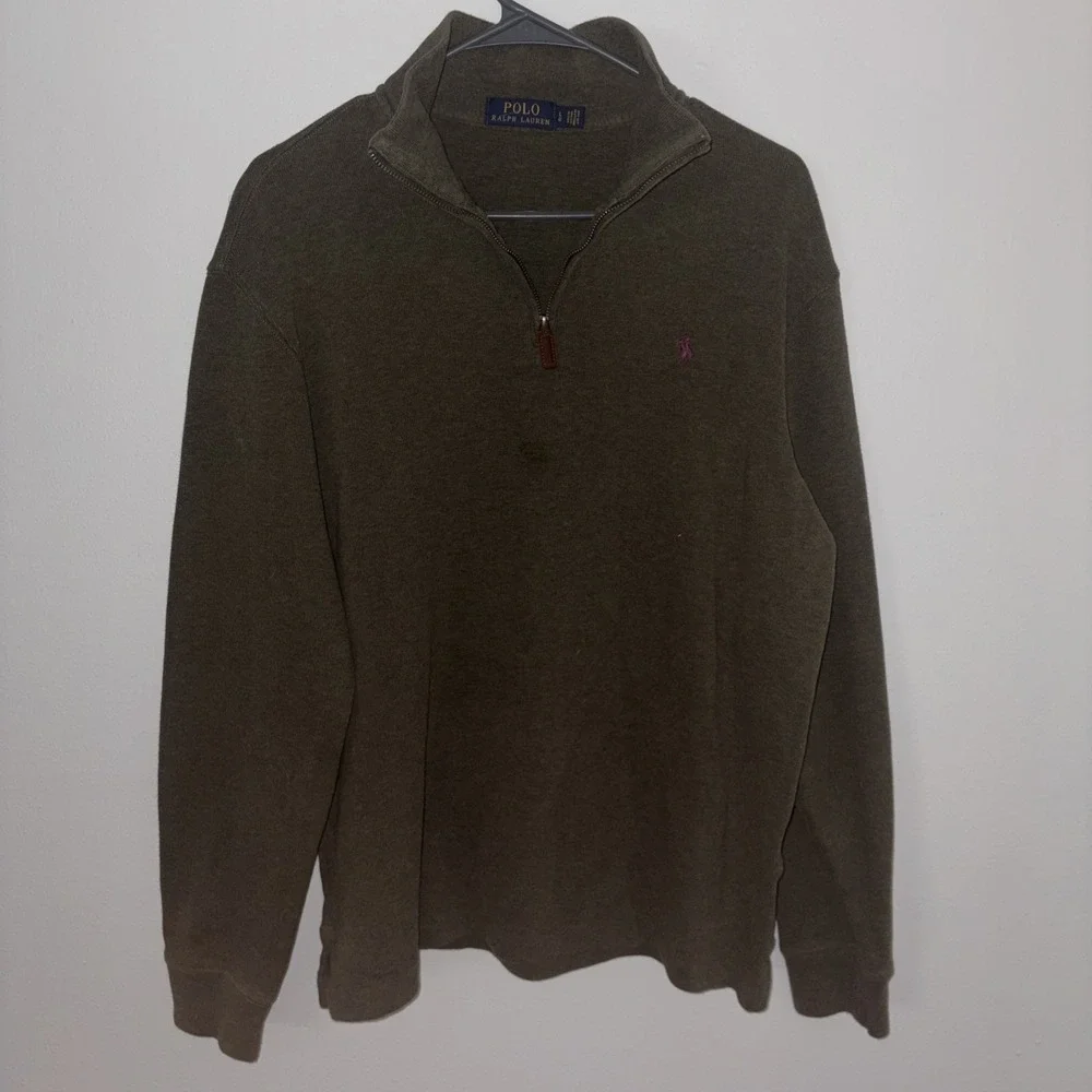Polo Ralph Lauren‎ Sweater Men Large Olive Green Pullover Heavy Quarter Zip